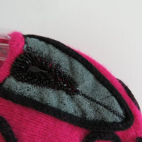 VINTAGE CEDARS Angora Lambswool Pink Beaded Dolman Sleeve Sweater - Size M - Picture 4 of 15